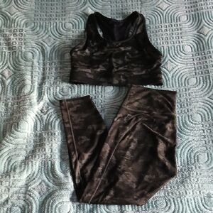 Fabletics Black Camouflage Sports Bra and Leggings Set